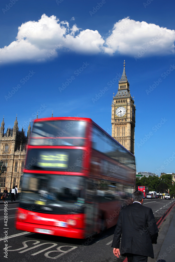 Obraz Big Ben z czerwonym autobusem miejskim w Londynie, Wielka Brytania
