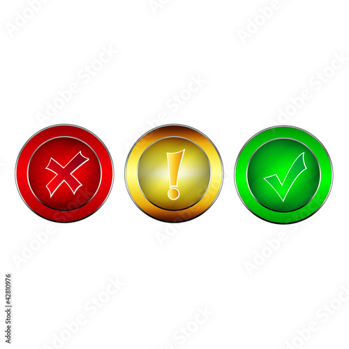 ok and denied button, metallisch glänzend