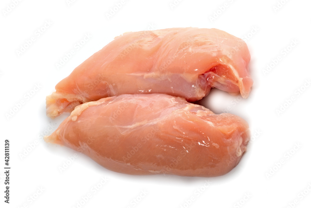 raw chiken meat breast slices isolated on white raw chiken meat breast slices isolated on white