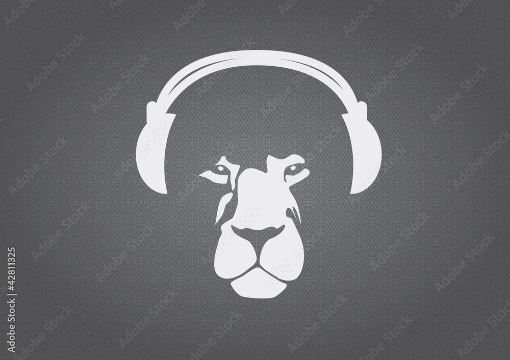 Fototapeta premium Lion with headphones