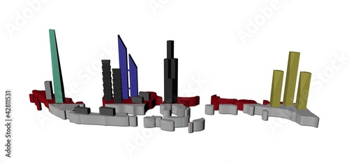 abstract skyscrapers on Indonesia map flag illustration