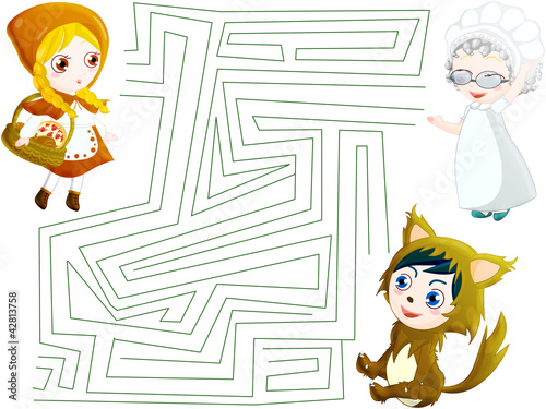 Maze little red riding hood. include clipping path and solutions