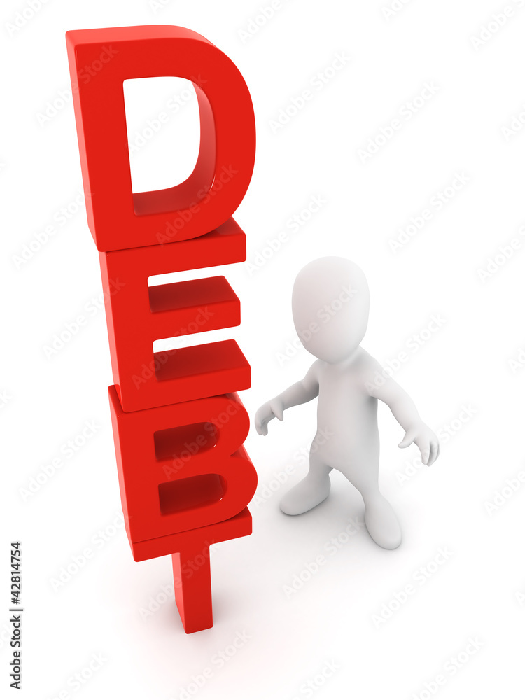 3d Little man intimidated by Debt 3d Little man intimidated by Debt