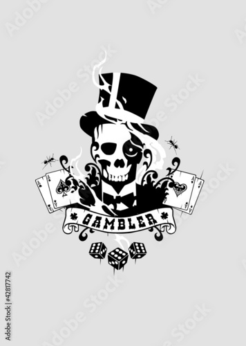 Poker Gambler Skull with cards and dices