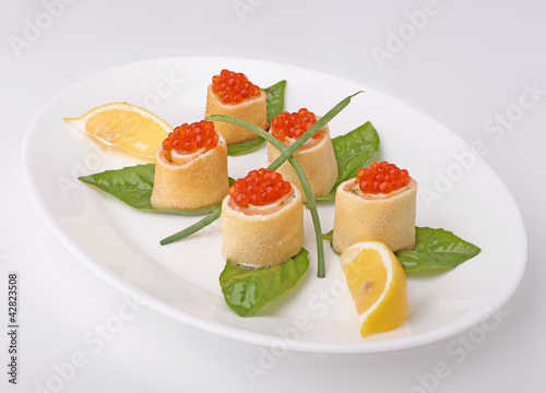 Rolls with red caviar