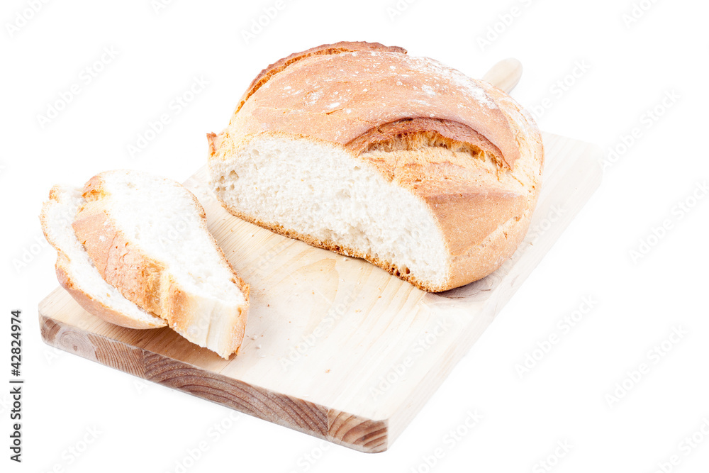 Bread slices of an isolated Hogaza (Spanish bread similar to bre Bread slices of an isolated Hogaza (Spanish bread similar to bre