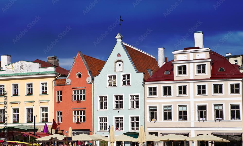 Tallinn, Estonia.multicolor houses on the Town hall square.