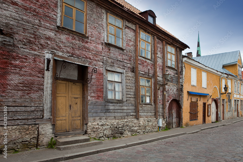 Old houses on the Old city streets. Tallinn. Estonia...