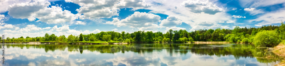 Clouds reflection on lake.