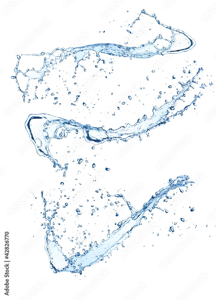 High resolution water splashes, isolated on white background High resolution water splashes, isolated on white background