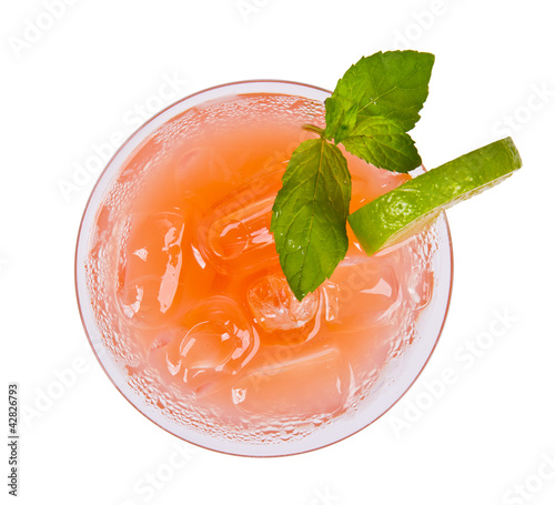 Fruit cocktail from top view, isolated on white background