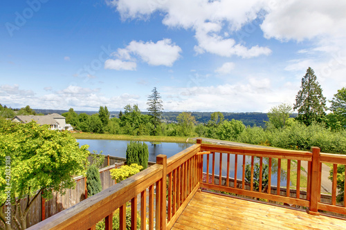 Balcony natural wood with view of the lake