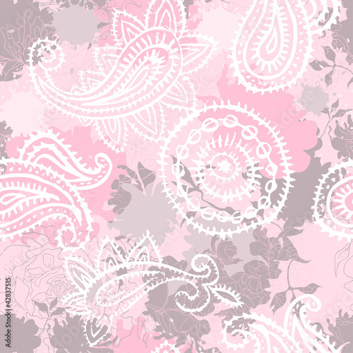 vintage floral seamlessl pattern with paisley elements