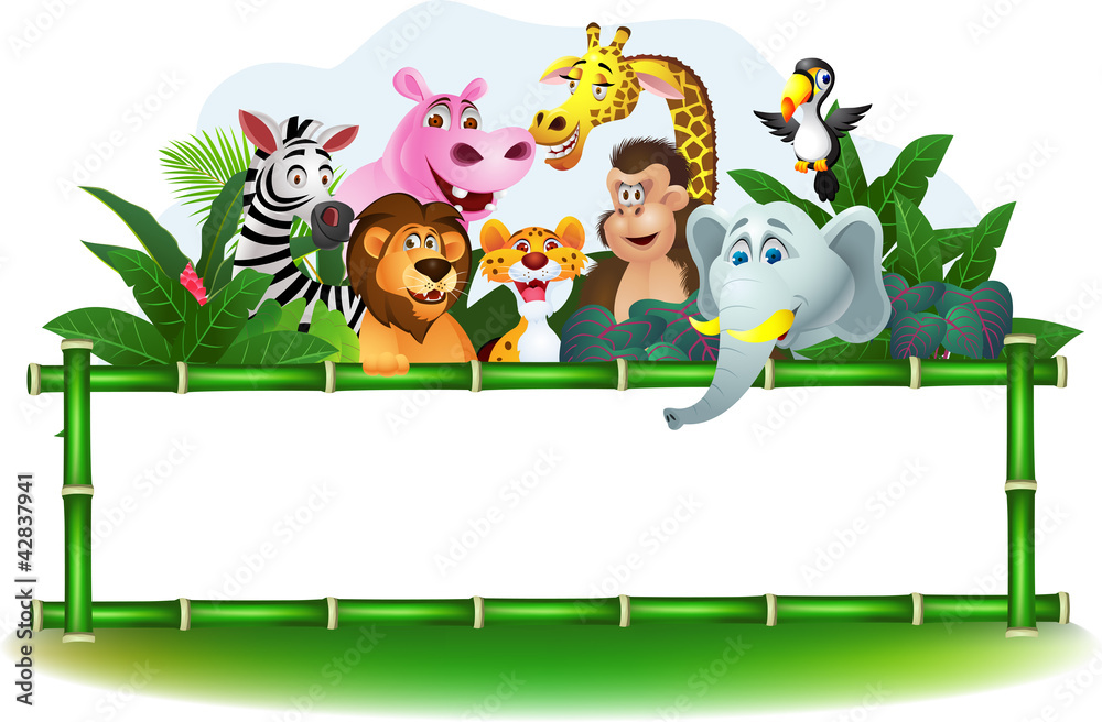 Naklejka premium Animal cartoon with blank sign