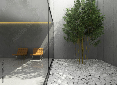 Photography Outdoor  minimal design home, lounge area atrium