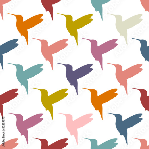 Seamless Pattern Retro Color Hummingbirds