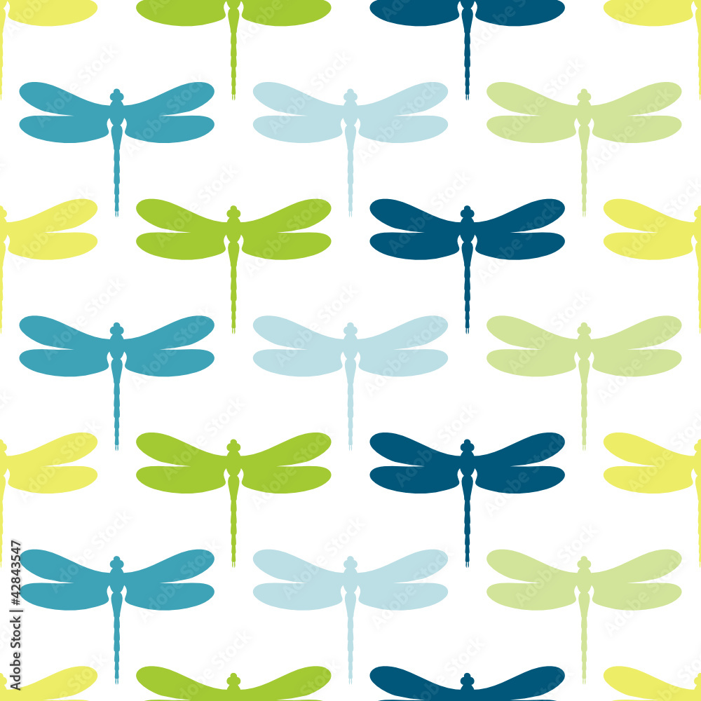 Seamless Pattern Blue/Green Mix Dragonflies