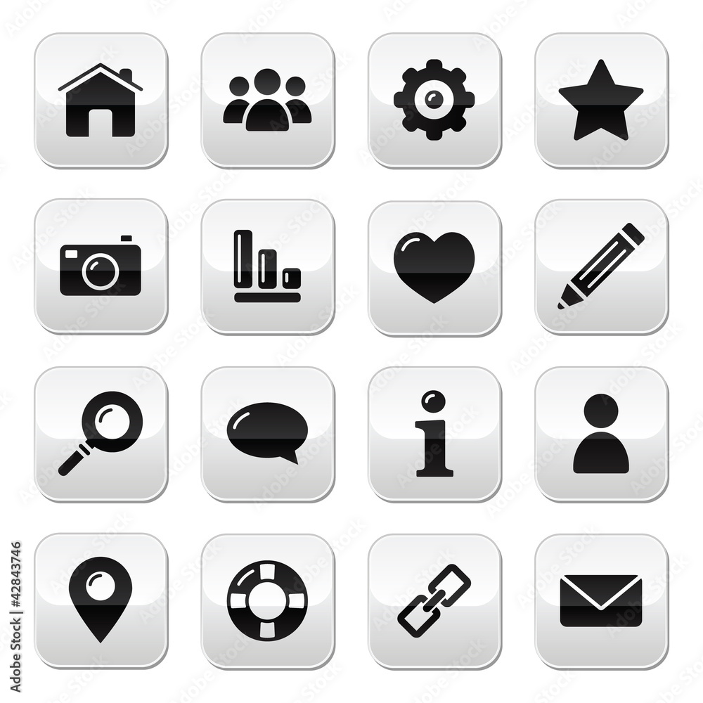 Website menu navigation buttons - home, search, email Website menu navigation buttons - home, search, email