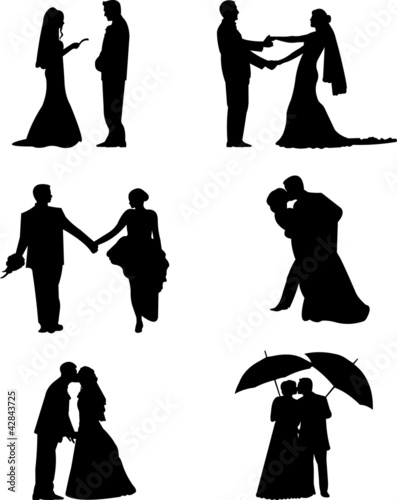 Wedding couples, groom and a bride in a different poses