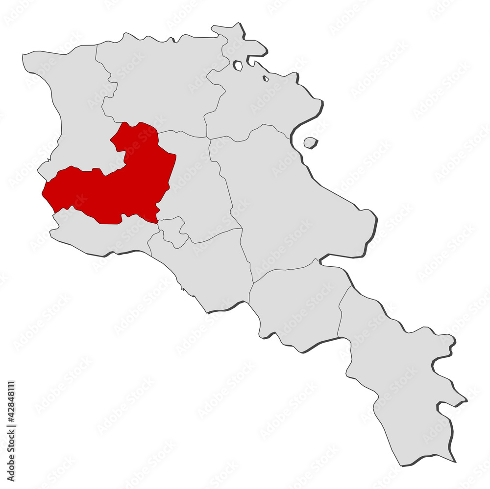 Map of Armenia, Aragatsotn highlighted
