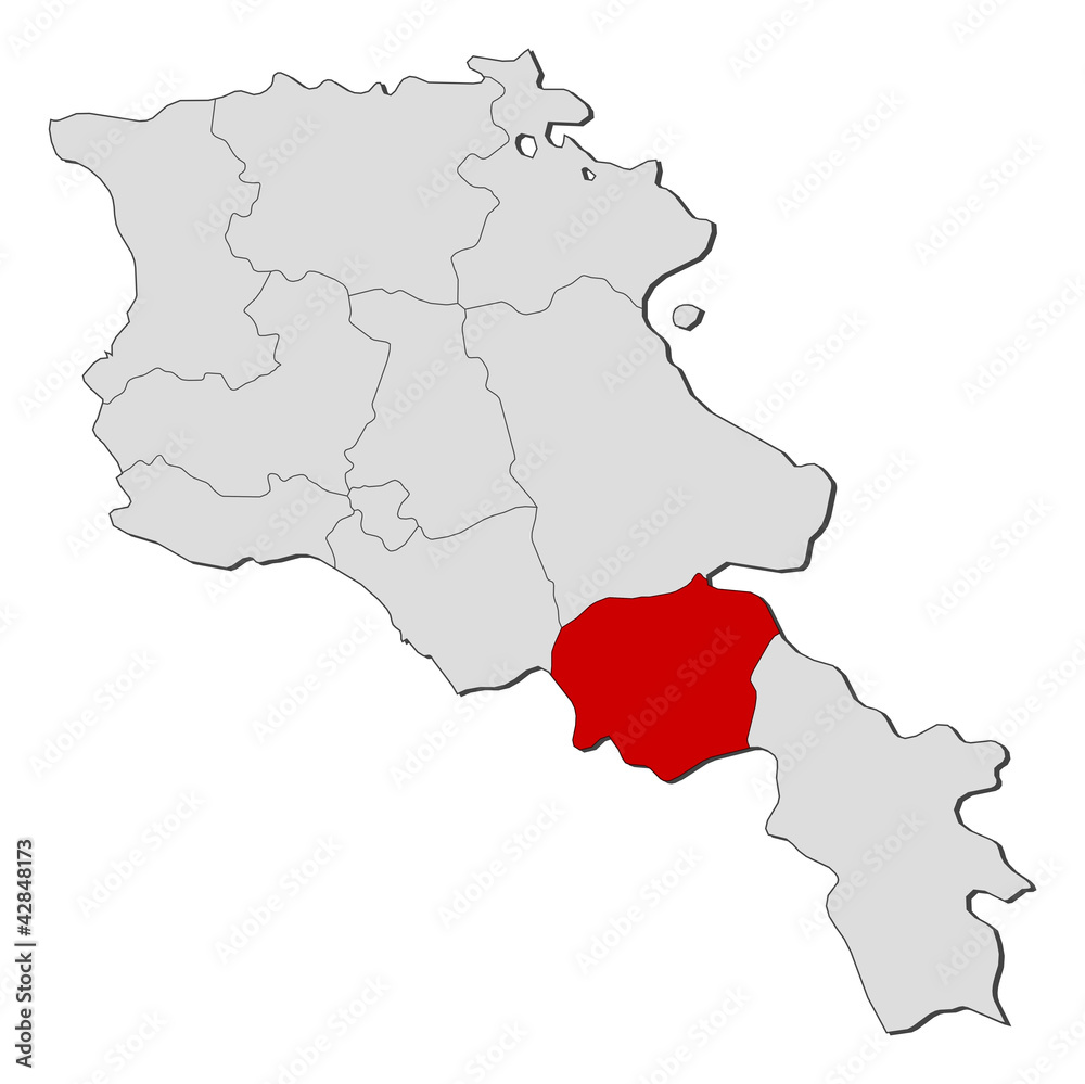 Map of Armenia, Vayots Dzor highlighted