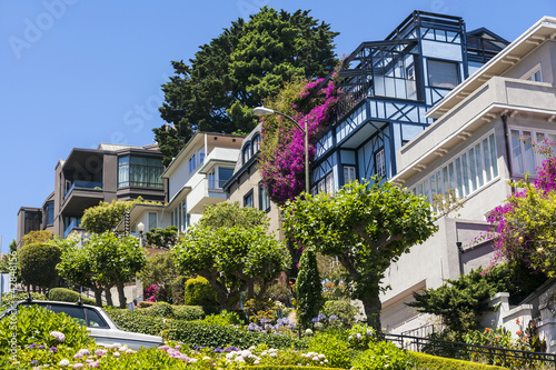 View of Lombard Street, the crookedest street in the world, San