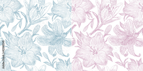 Set of two beautiful pattern with  lilies © julietarts