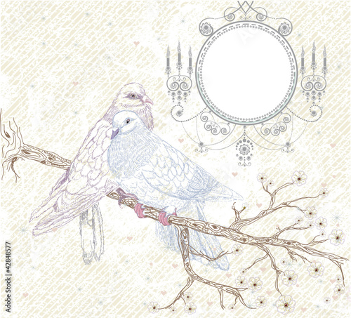 Birds in love. Illustration in retro style