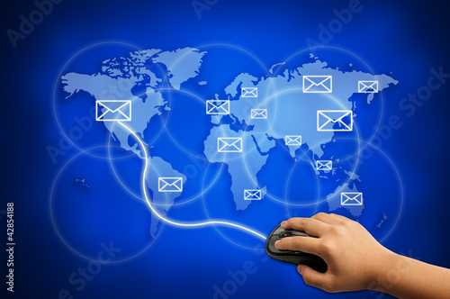 send e-mail to the world for communication concept
