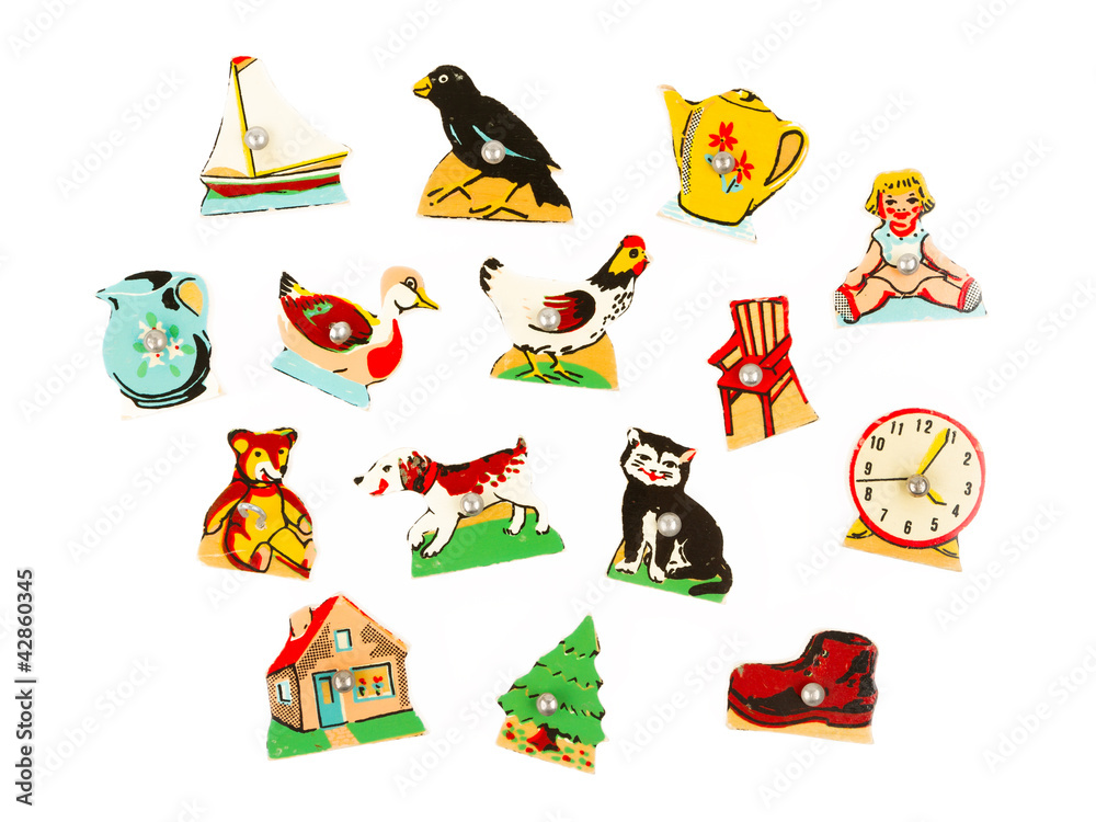 Pieces of an antique wooden puzzle for children Pieces of an antique wooden puzzle for children