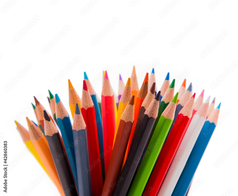 Colour pencils isolated on white background close up Colour pencils isolated on white background close up