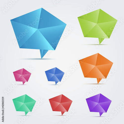 Set of 8 colorful origami speech bubles.