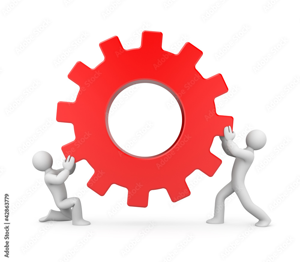 People with gear. Teamwork People with gear. Teamwork