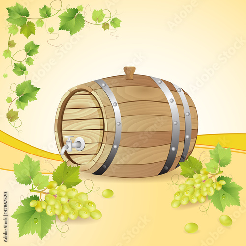 Wine barrel with white grapes