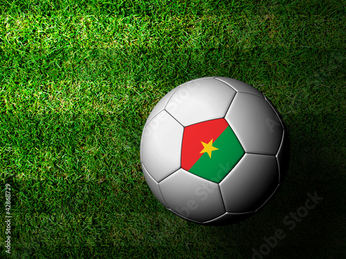 Burkina Flag Pattern 3d rendering of a soccer ball in green gras