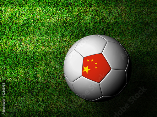 China Flag Pattern 3d rendering of a soccer ball in green grass