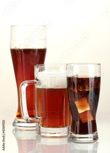 refreshments - beer, cola and kvass isolated on white