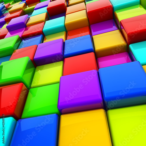 Multicolor 3D cubes abstract background.