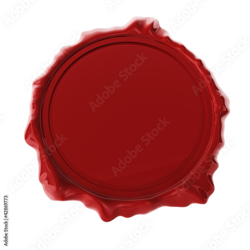 Red wax seal isolated on white 3D render.
