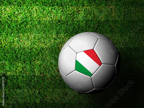 Italy Flag Pattern 3d rendering of a soccer ball in green grass