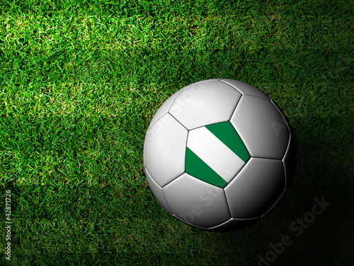 Nigeria Flag Pattern 3d rendering of a soccer ball in green gras