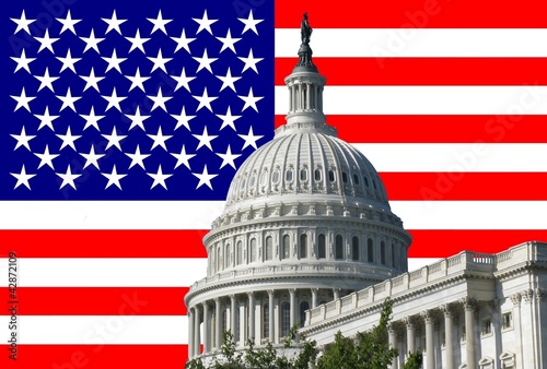 american capital building with american flag background