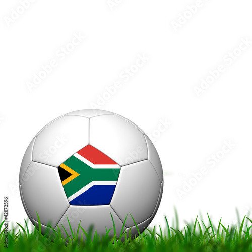 3D Soccer balll South Africa Flag Patter on green grass over whi