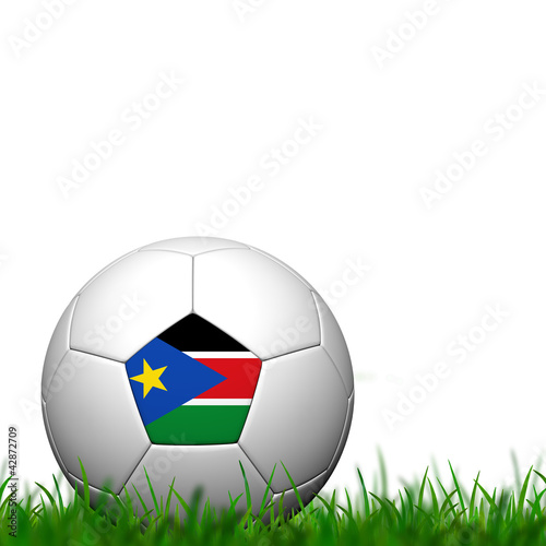 3D Soccer balll Sudan Flag Patter on green grass over white back
