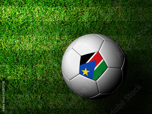 Sudan Flag Pattern 3d rendering of a soccer ball in green grass