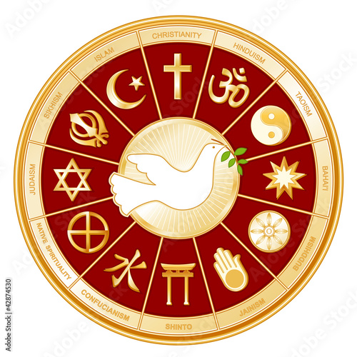 World Religions Mandala, Dove of Peace, Labels