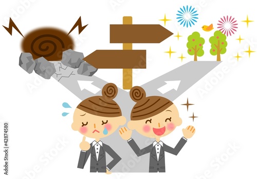 分岐　分かれ道　ビジネスウーマン