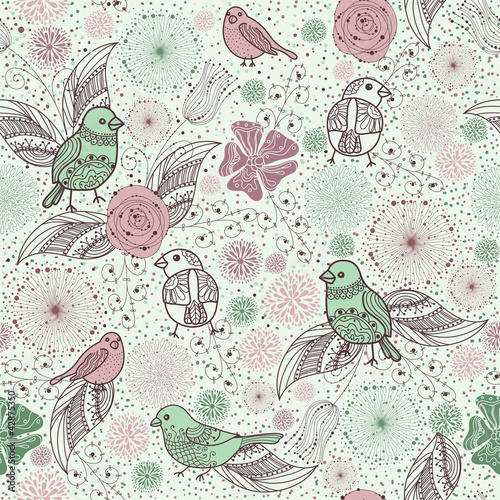 rich pattern with birds and flowers