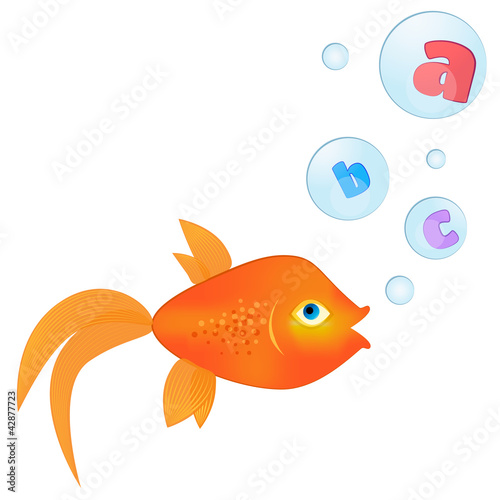 Talking goldfish/Goldfish with letters inside floating bubbles © okolaa