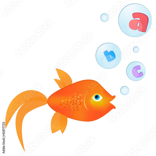 Talking goldfish/Goldfish with letters inside floating bubbles